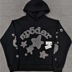 Black Embellished Star Hoodie - Unknown Brand